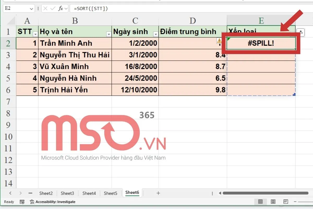 Lỗi #SPILL là lỗi gì trong Excel? Nguyên nhân phổ biến