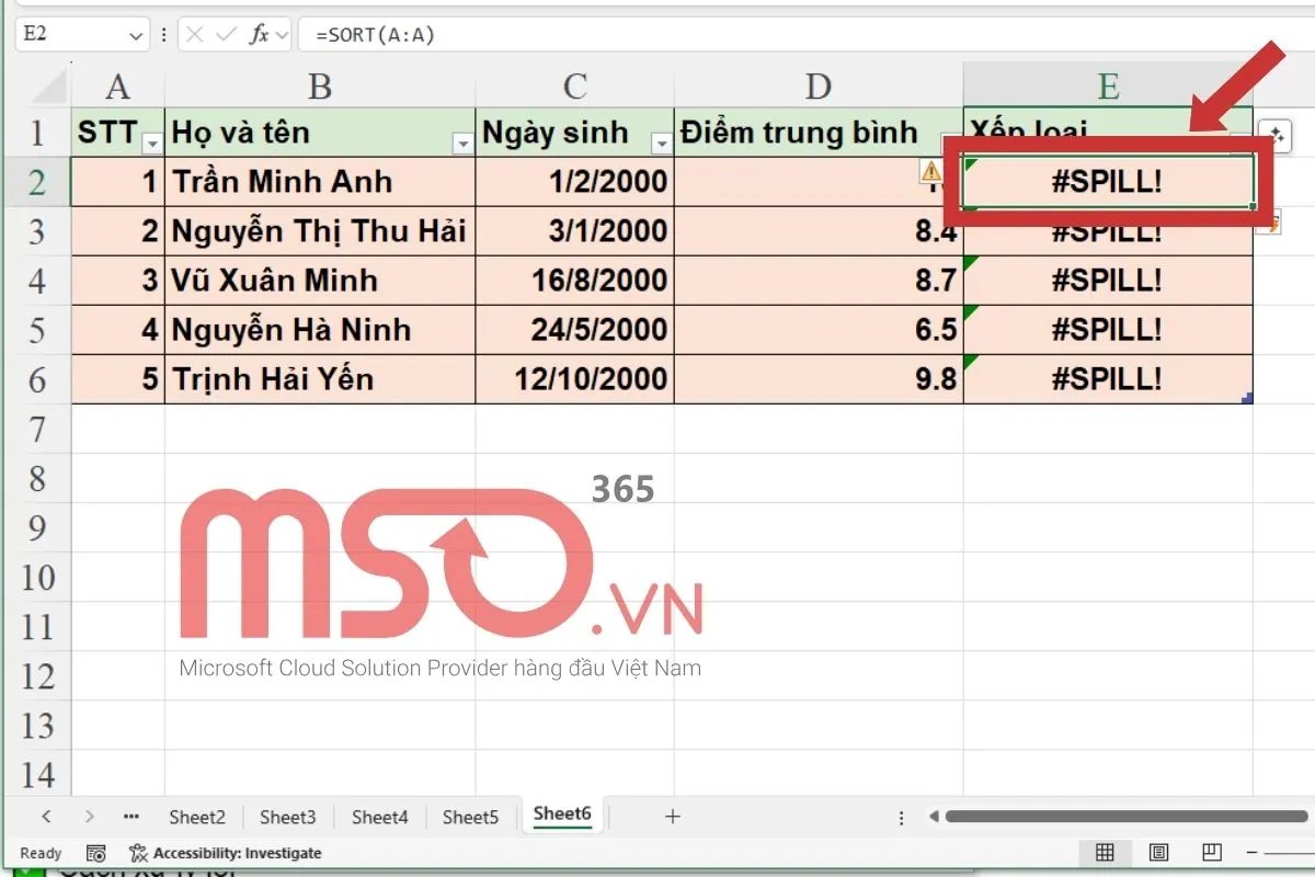 Lỗi #SPILL là lỗi gì trong Excel? Nguyên nhân phổ biến