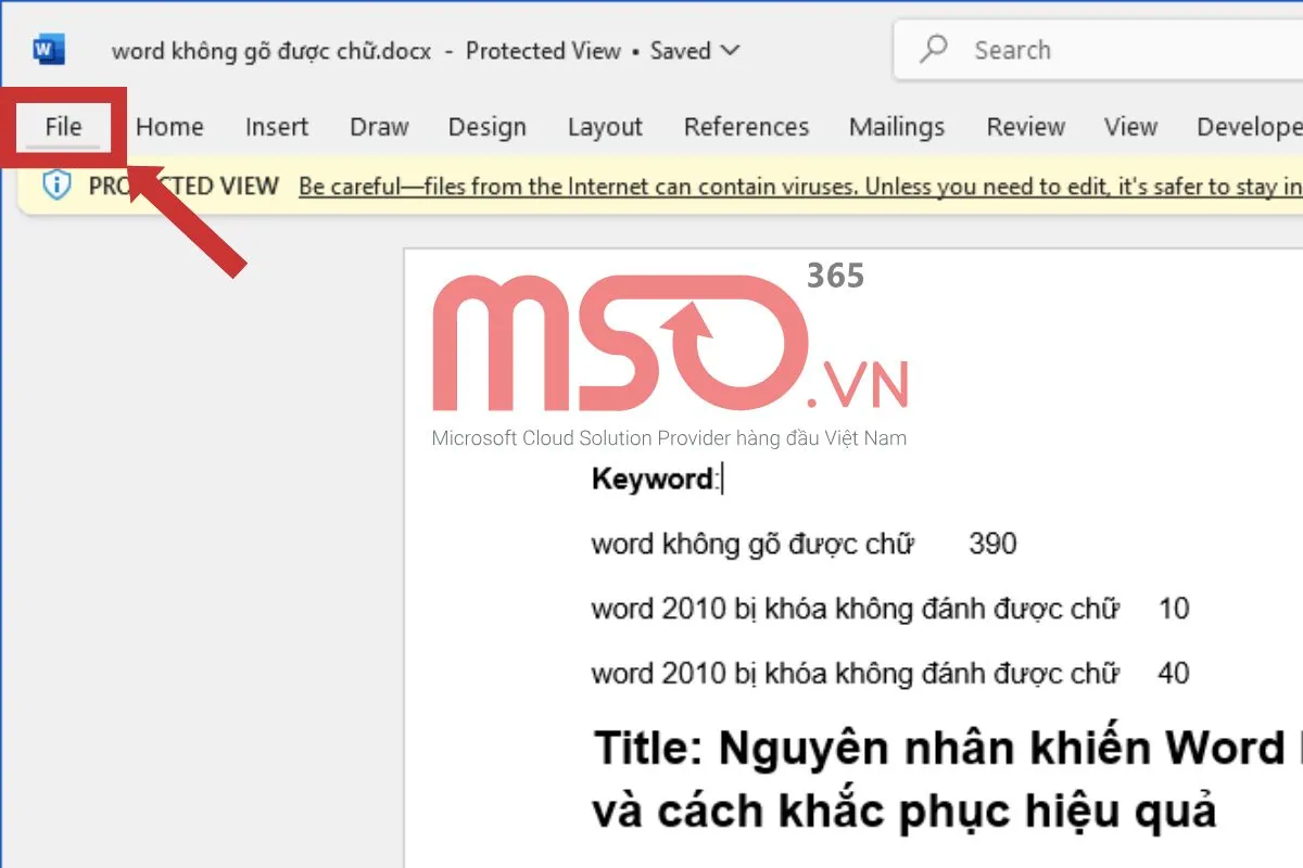 Khắc phục lỗi Word 365,... Word 2010 bị khóa không đánh được chữ