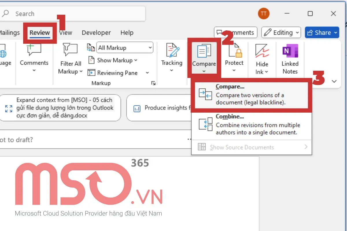 Các cách tìm điểm khác nhau giữa 2 file Word đơn giản nhất