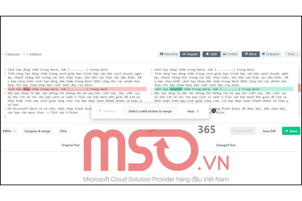 Các cách tìm điểm khác nhau giữa 2 file Word đơn giản nhất