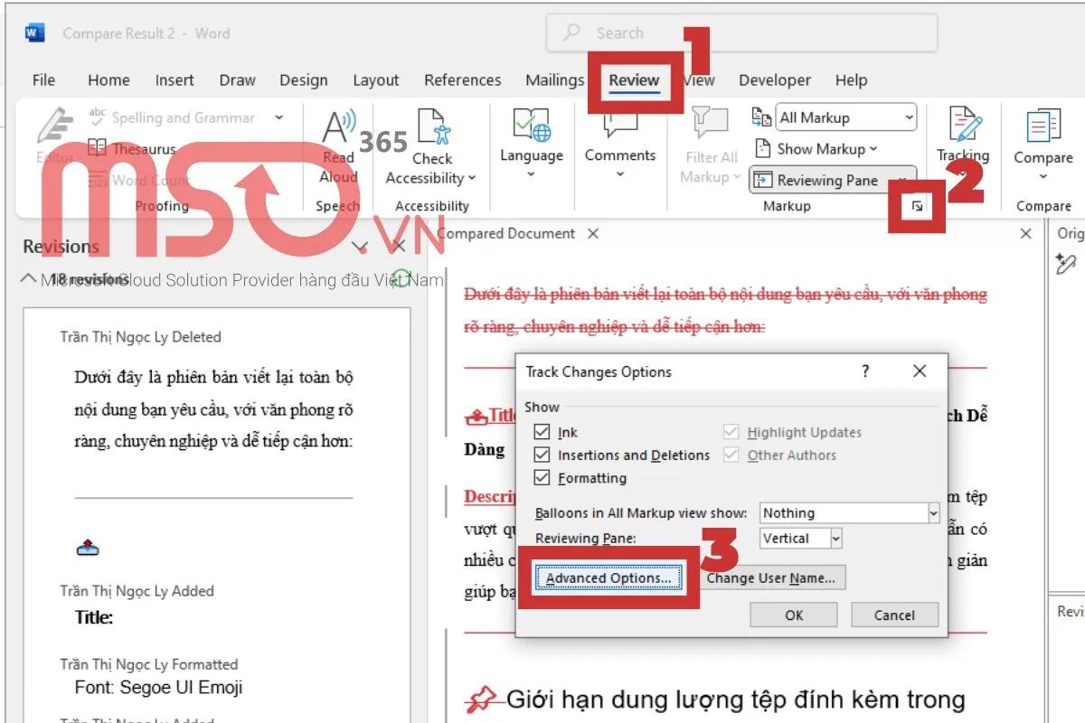 Các cách tìm điểm khác nhau giữa 2 file Word đơn giản nhất