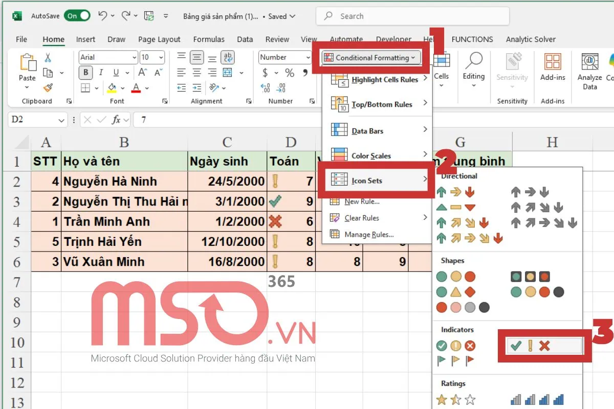 Các định dạng có điều kiện có sẵn phổ biến nhất trong Excel