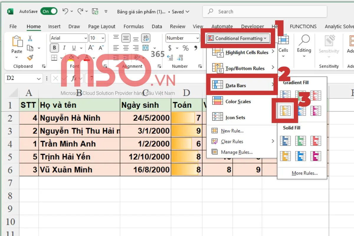 Các định dạng có điều kiện có sẵn phổ biến nhất trong Excel