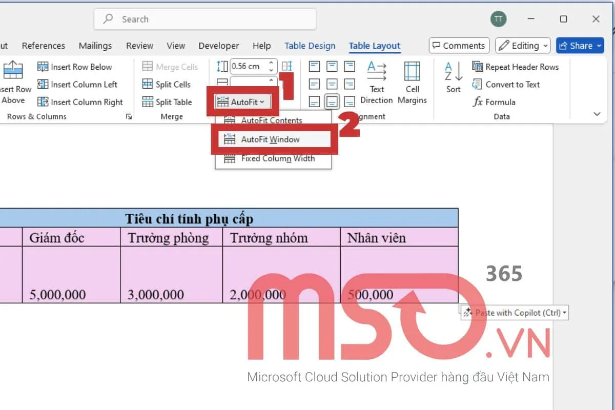 Cách chuyển Excel sang Word bằng lệnh Copy, Paste Special và AutoFit Word