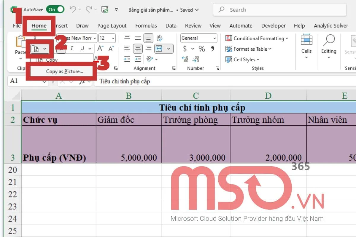 Cách copy từ Excel sang Word giữ nguyên định dạng bằng Copy as Picture