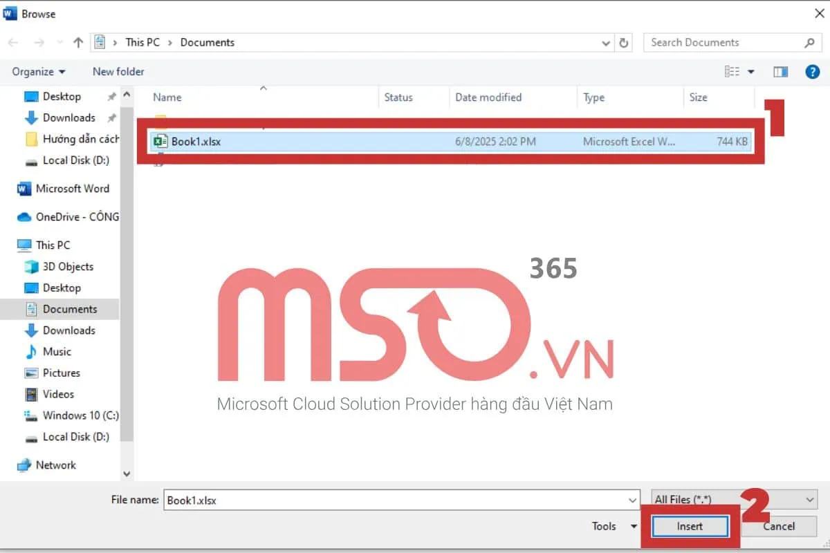 Cách đính kèm file trong Word với Word, Excel, PowerPoint