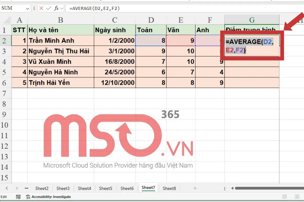 Cách sử dụng các hàm tính điểm trung bình trong Excel