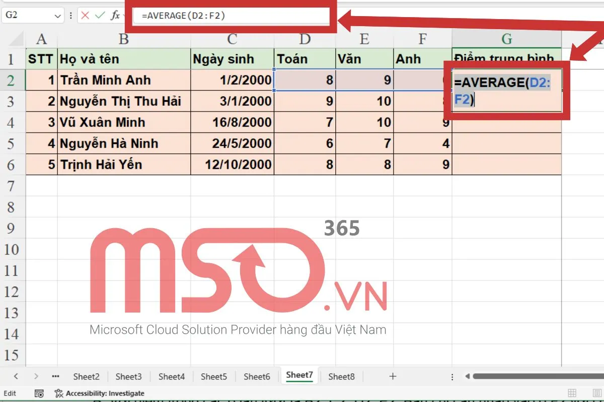 Cách sử dụng các hàm tính điểm trung bình trong Excel