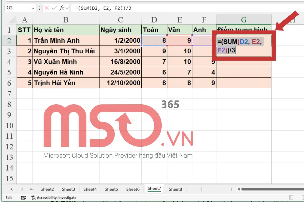 Cách sử dụng các hàm tính điểm trung bình trong Excel