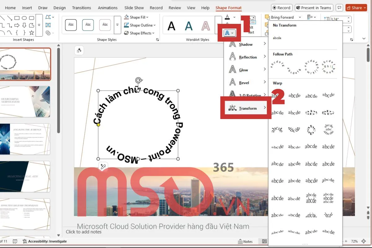 Cách tùy chỉnh hiệu ứng chữ cong trong PowerPoint