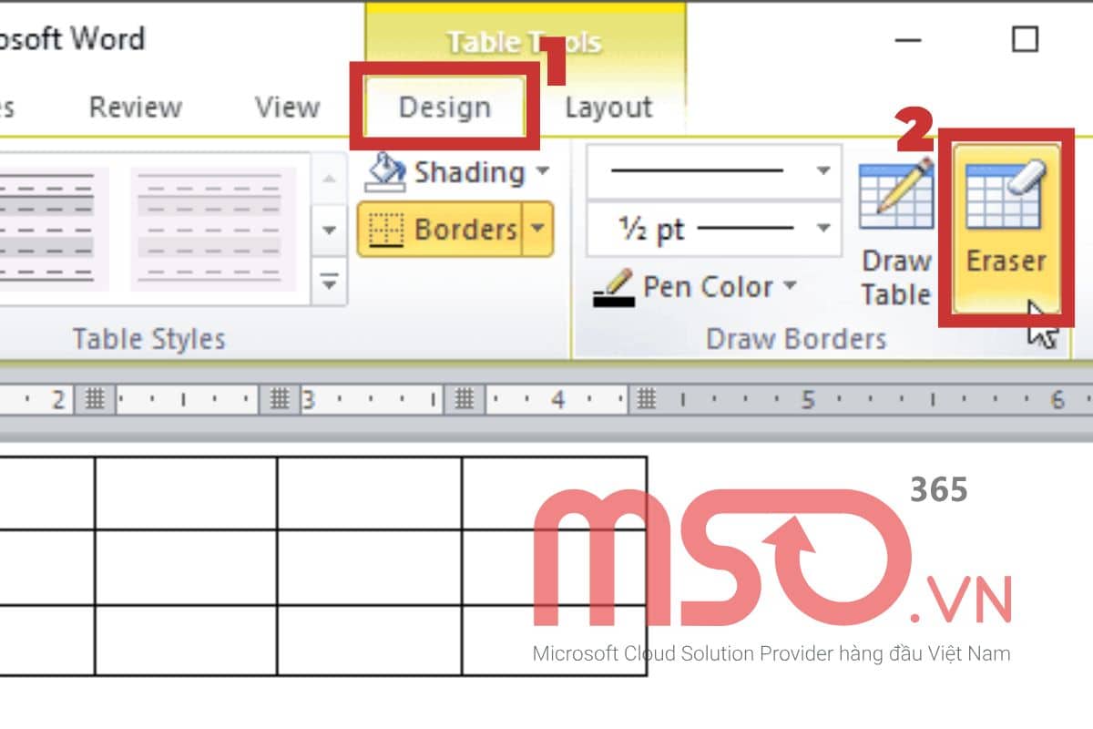 Cách xóa đường kẻ bảng trong Word bằng tính năng Eraser