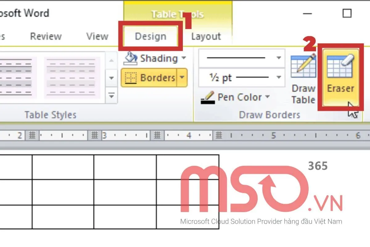 Cách xóa đường kẻ bảng trong Word bằng tính năng Eraser