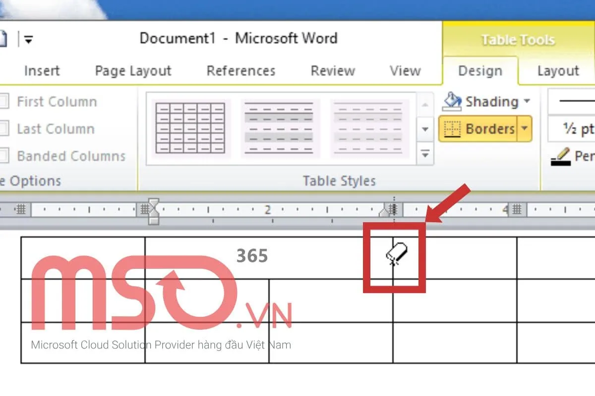 Cách xóa đường kẻ bảng trong Word bằng tính năng Eraser