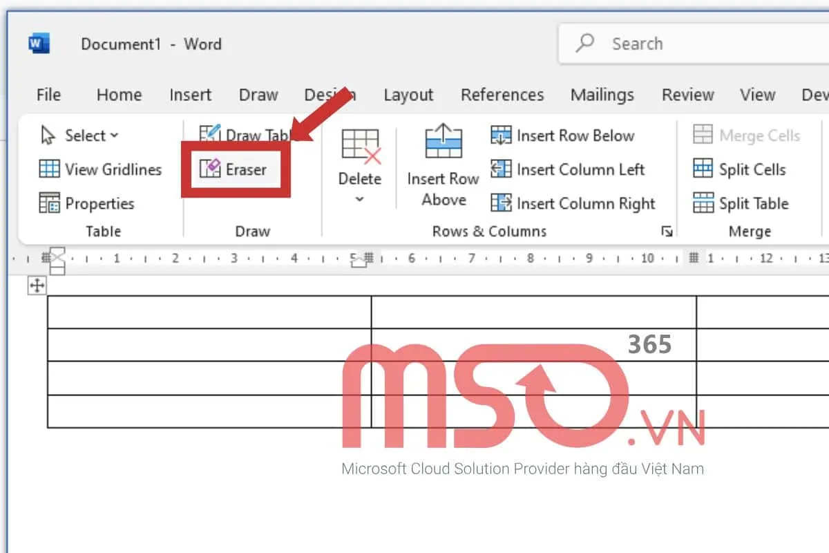 Cách xóa đường kẻ bảng trong Word bằng tính năng Eraser