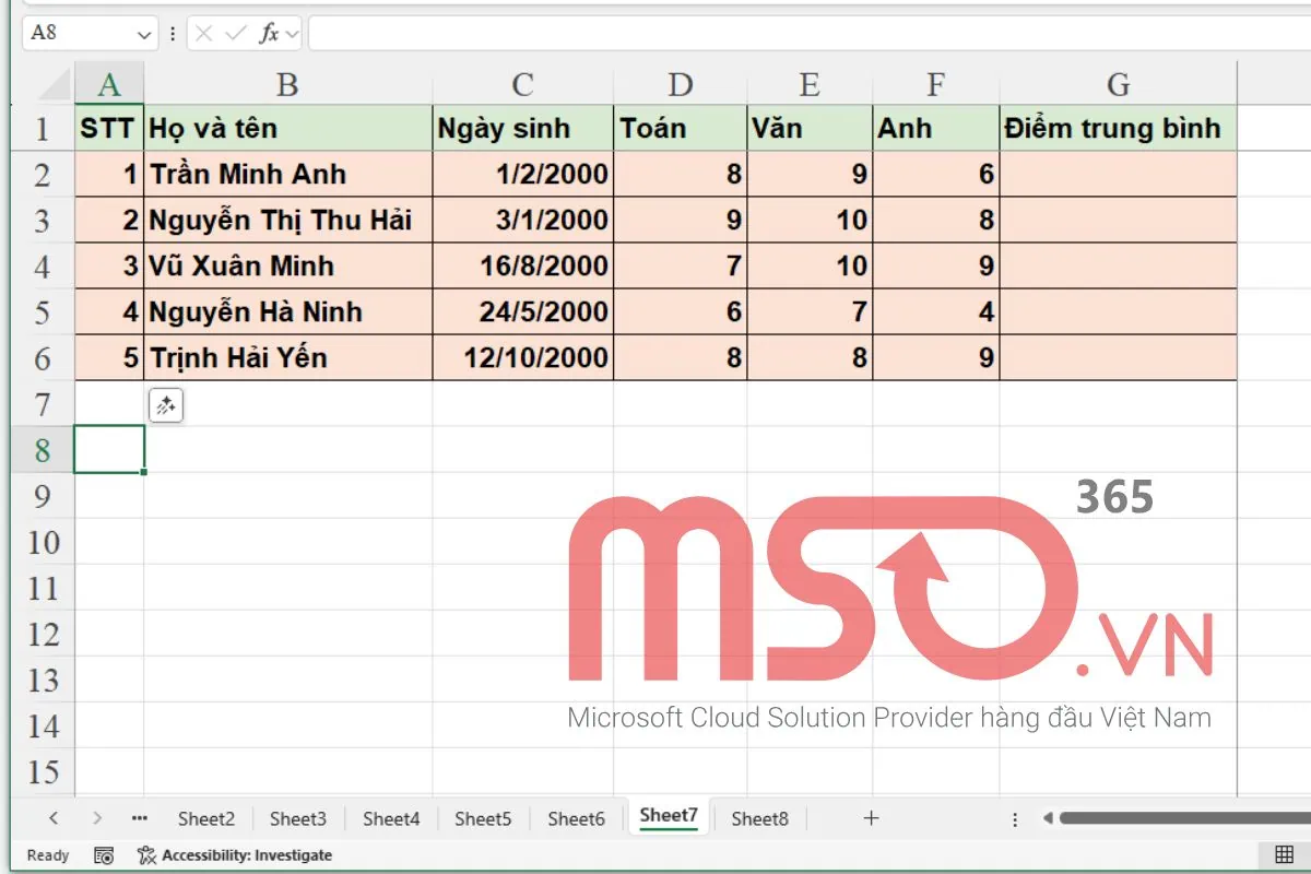 Sử dụng công thức tính điểm trung bình trong Excel có hệ số