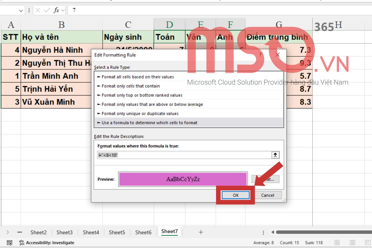 Hướng dẫn cách sử dụng Conditional Formatting trong Excel cơ bản