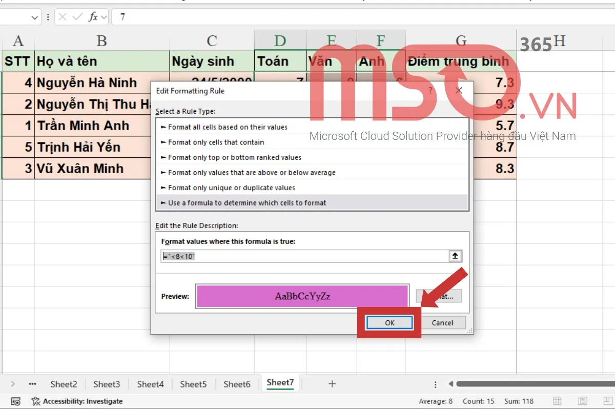Hướng dẫn cách sử dụng Conditional Formatting trong Excel cơ bản