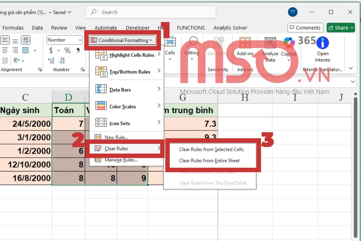 Hướng dẫn cách sử dụng Conditional Formatting trong Excel cơ bản