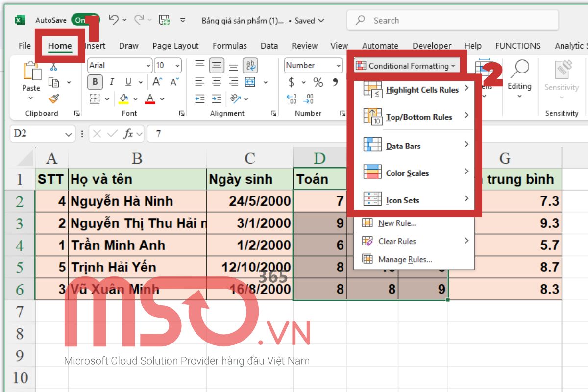 Hướng dẫn cách sử dụng Conditional Formatting trong Excel cơ bản