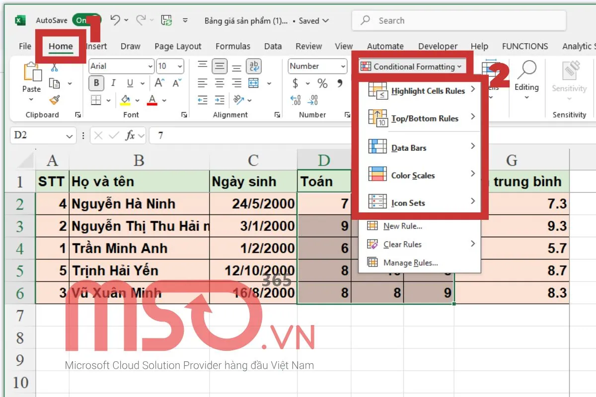 Hướng dẫn cách sử dụng Conditional Formatting trong Excel cơ bản