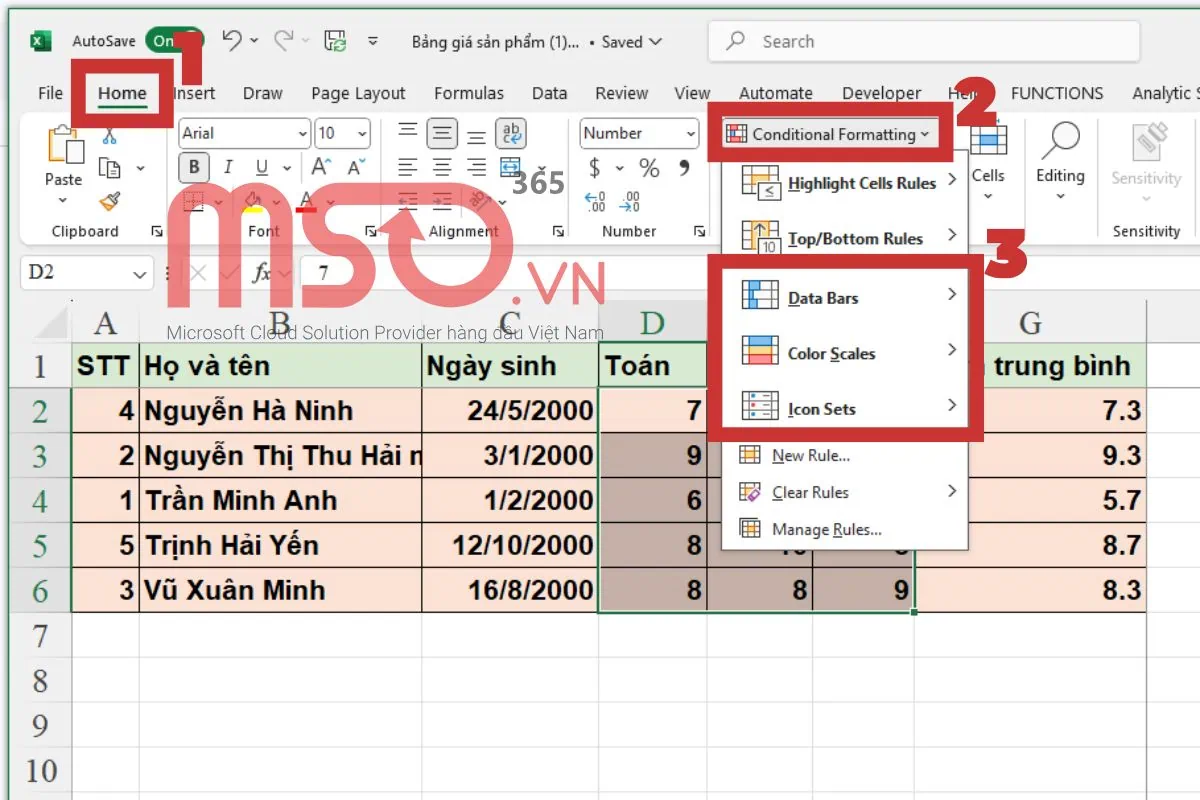 Hướng dẫn cách sử dụng Conditional Formatting trong Excel cơ bản