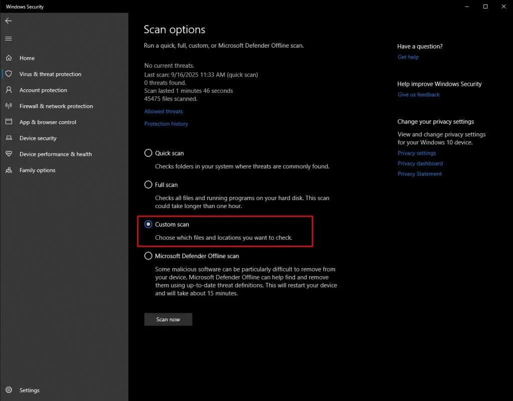 03 chế độ quét Virus trên Windows Defender