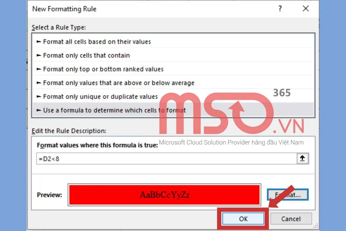 Thiết lập định dạng có điều kiện tùy chỉnh trong Excel
