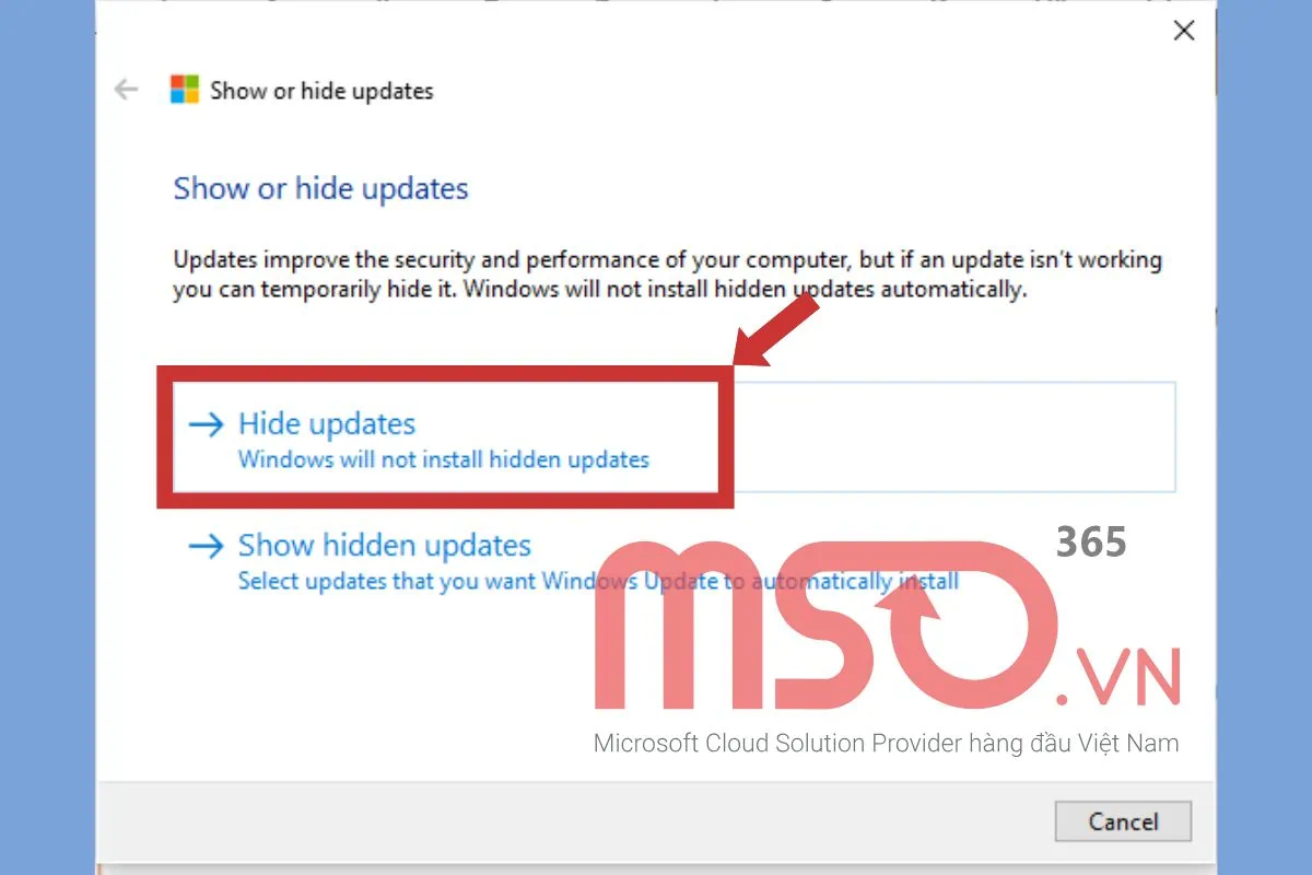 Cách tắt Update Windows 10, 11 bằng phần mềm Show or hide updates