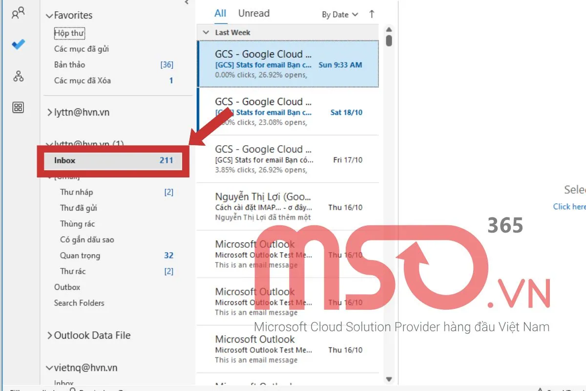 Cách tìm email theo tên người gửi trong Outlook bằng hộp Search