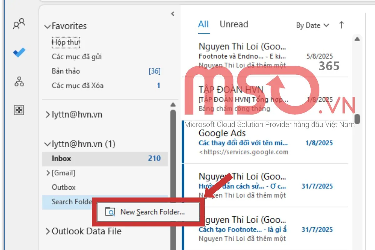 Cách tìm email theo tên người gửi trong Outlook bằng Advanced Find