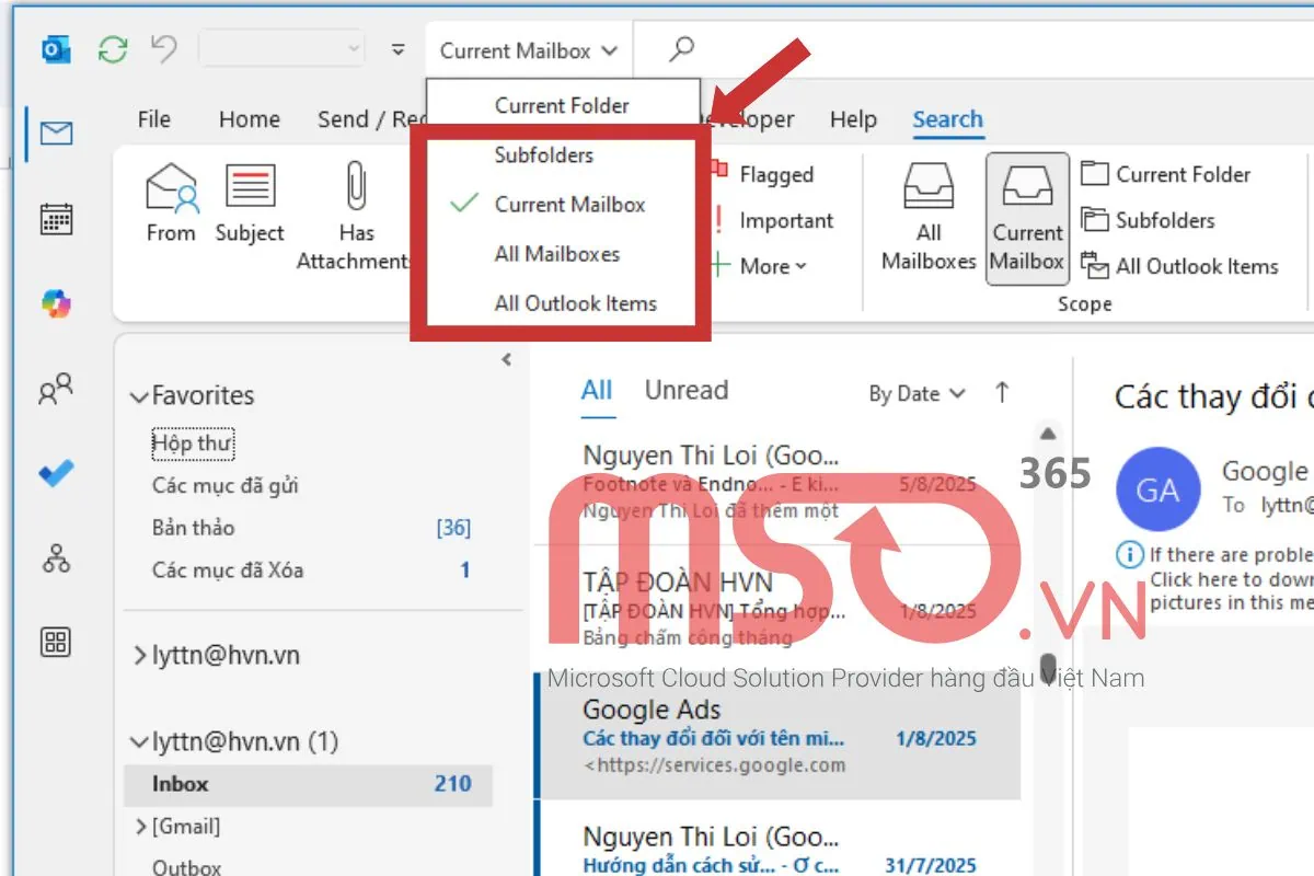 Khoanh vùng tìm kiếm trong các thư mục cụ thể