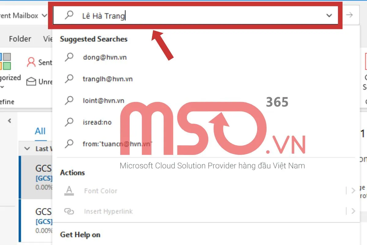 Cách tìm email theo tên người gửi trong Outlook bằng hộp Search