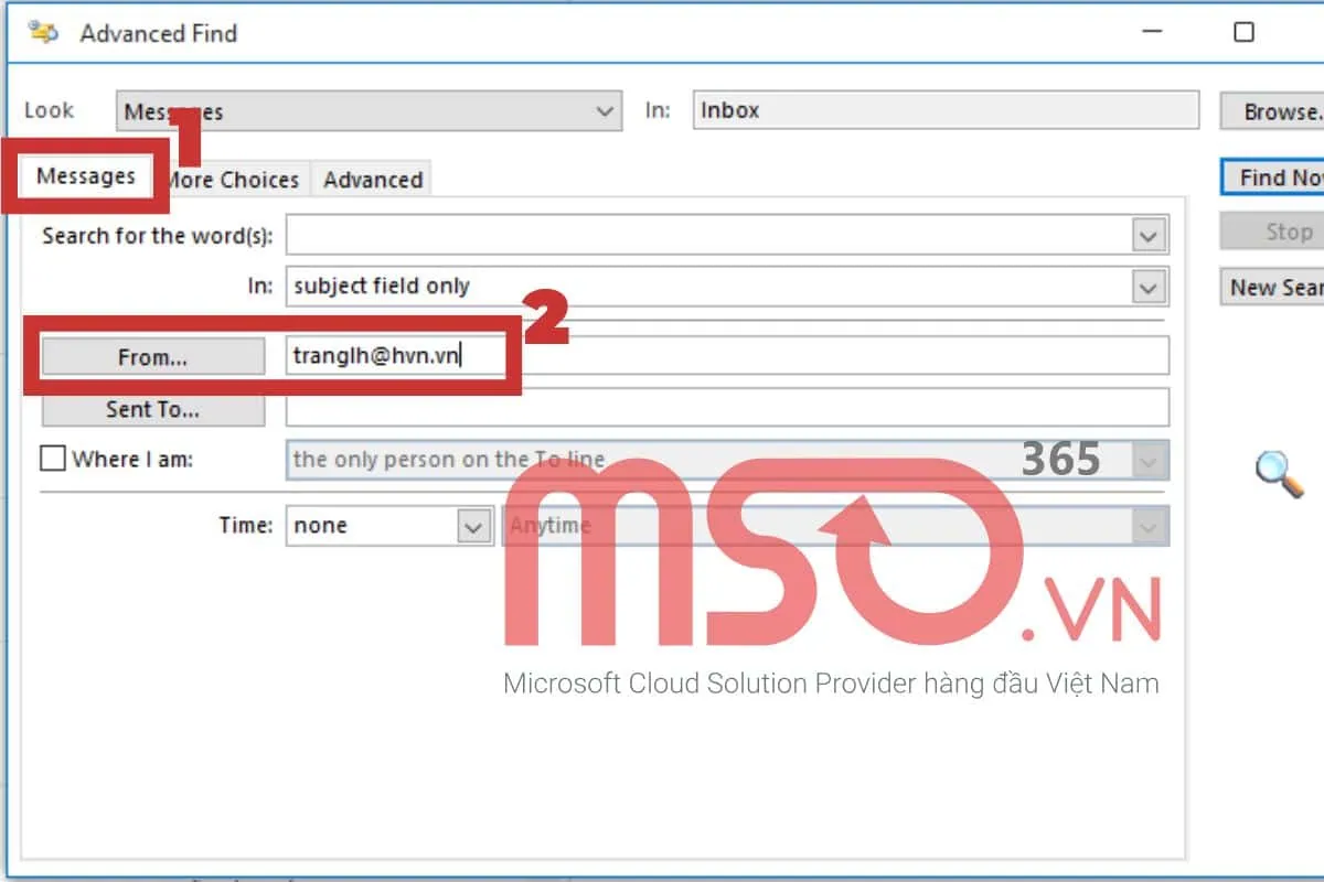 Cách tìm email theo tên người gửi trong Outlook bằng Advanced Find