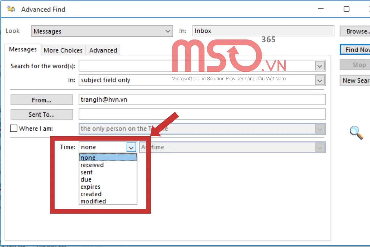 Cách tìm email theo tên người gửi trong Outlook bằng Advanced Find