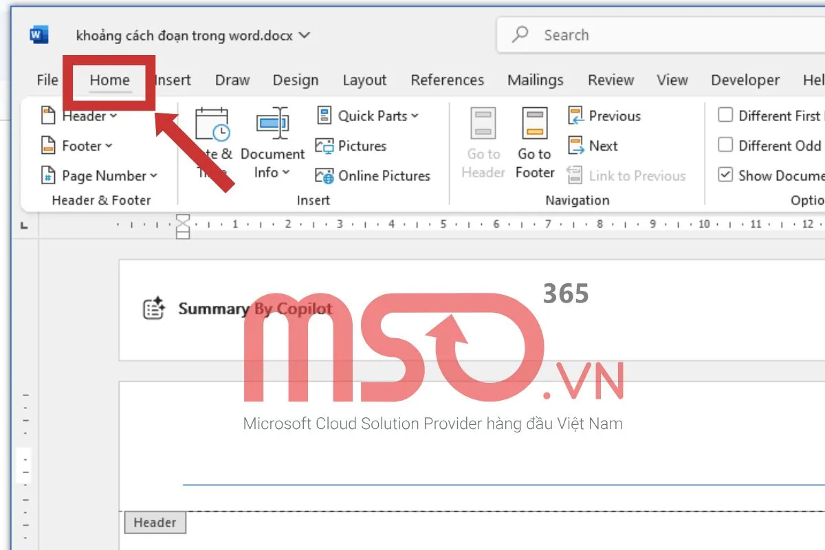 Cách chỉnh sửa dòng cho Header và Footer trong Word
