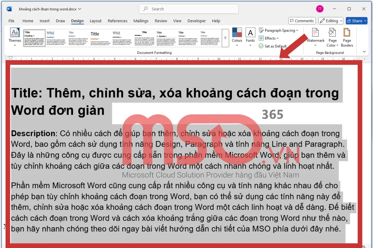 Cách chỉnh sửa khoảng cách đoạn trong Word bằng lệnh Paragraph