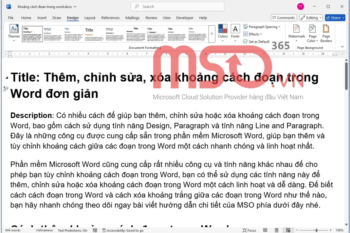 Cách chỉnh sửa khoảng cách đoạn trong Word bằng lệnh Paragraph