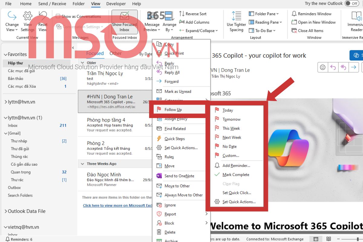 Cách đánh dấu email quan trọng trong Outlook khi nhận