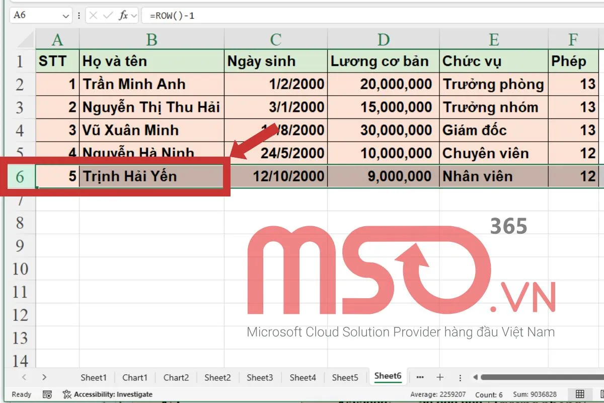 Cách đánh số thứ tự trong Excel khi xóa dòng nhanh nhất