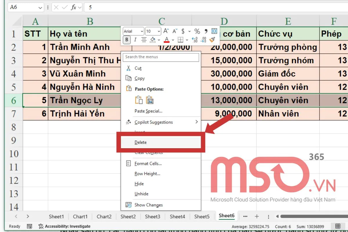 Cách đánh số thứ tự trong Excel khi xóa dòng nhanh nhất