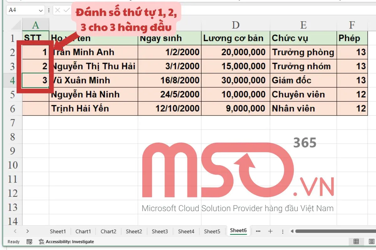 Cách đánh số thứ tự trong Excel khi xóa dòng nhanh nhất