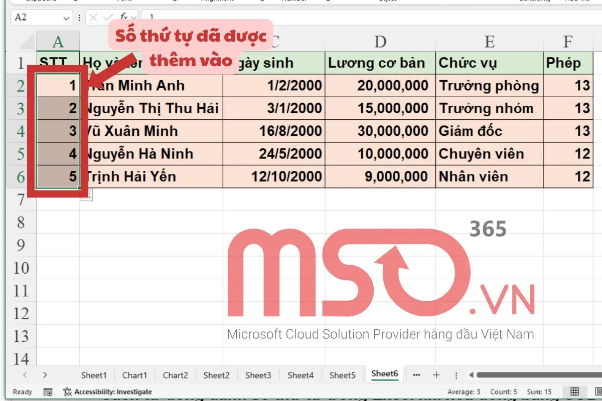 Cách đánh số thứ tự trong Excel khi xóa dòng nhanh nhất