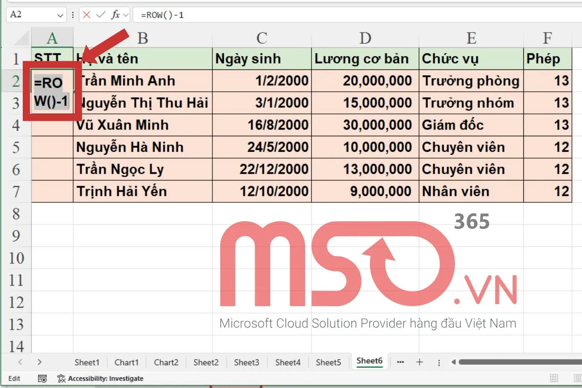 Cách đánh số thứ tự trong Excel khi xóa dòng nhanh nhất
