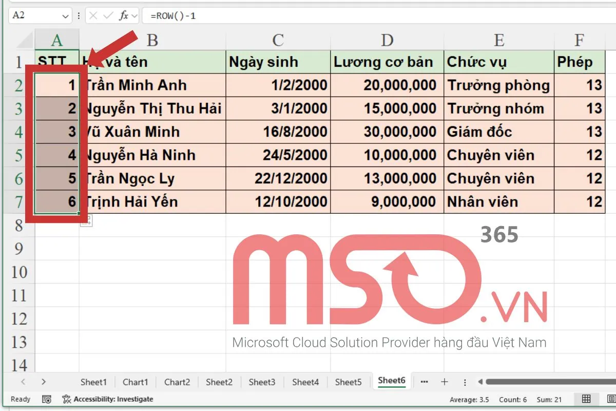 Cách đánh số thứ tự trong Excel khi xóa dòng nhanh nhất