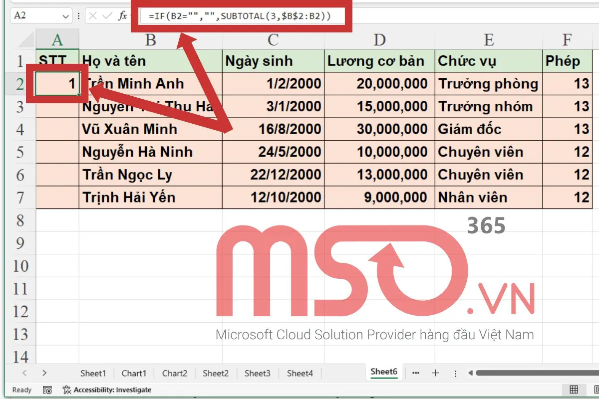 Cách đánh số thứ tự tự nhảy trong Excel khi xóa dòng nhanh nhất