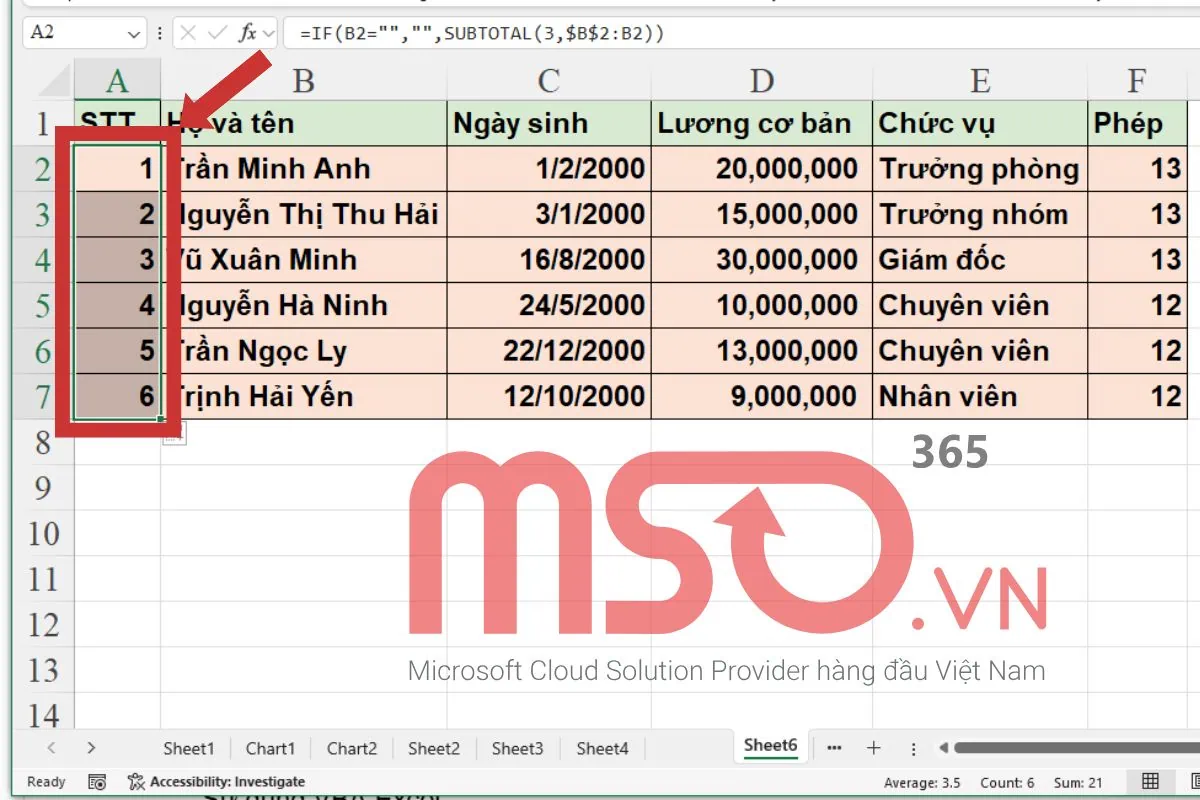 Cách đánh số thứ tự tự nhảy trong Excel khi xóa dòng nhanh nhất