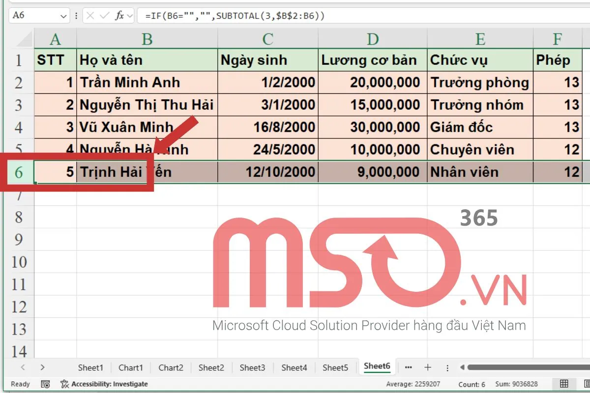 Cách đánh số thứ tự tự nhảy trong Excel khi xóa dòng nhanh nhất