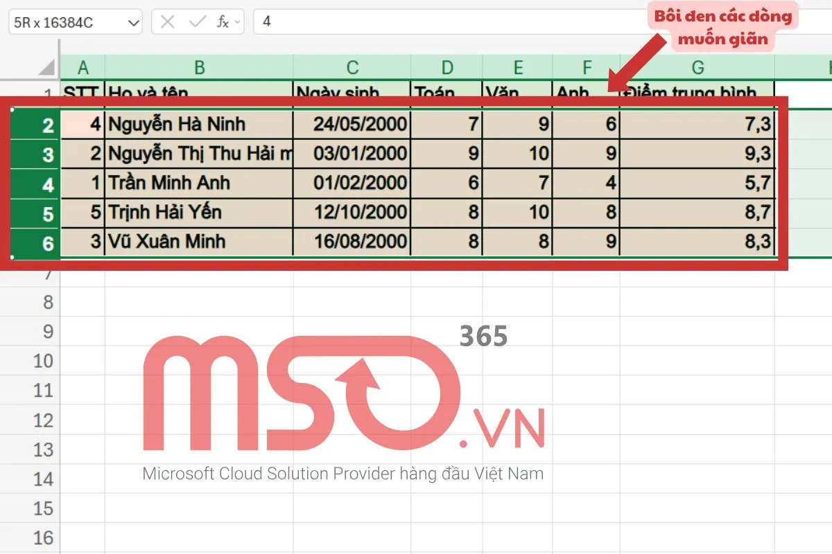 Cách giãn dòng trong Excel nhanh bằng chuột máy tính