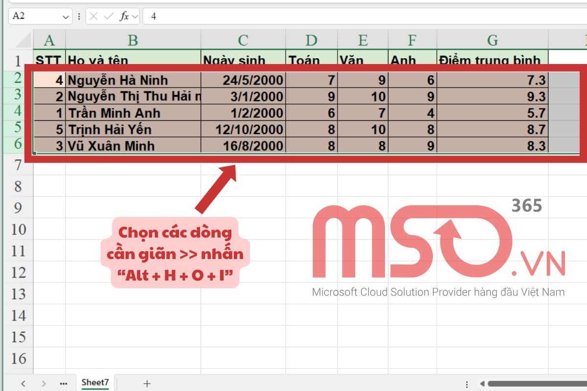 Cách giãn dòng trong Excel nhanh bằng phím tắt